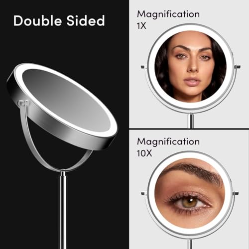 Fancii 9-Inch Lighted Makeup Mirror Height Adjustable with 10X /1X Magnification - Rechargeable, Double Sided LED Vanity Mirror with Light and Stand, 360° Swivel (Hailey) - Image 2