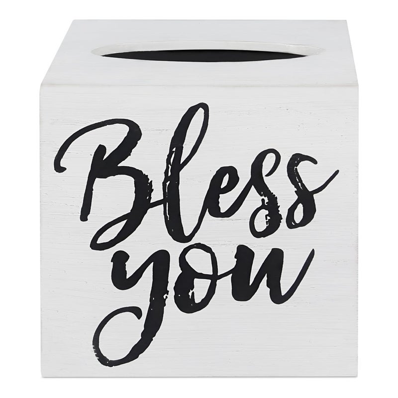 Young's Inc. Wood Bless You Tissue Box Cover - Tissue Holder for Farmhouse Bathroom Decor - Charming Rustic Bathroom Decor - 6" L x 6" W x 6" H - Image 1