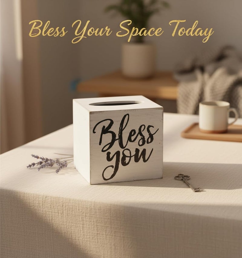 Young's Inc. Wood Bless You Tissue Box Cover - Tissue Holder for Farmhouse Bathroom Decor - Charming Rustic Bathroom Decor - 6" L x 6" W x 6" H - Image 5