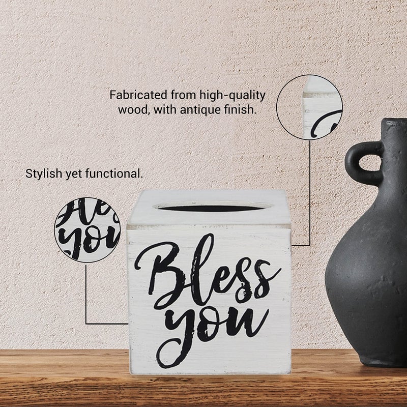 Young's Inc. Wood Bless You Tissue Box Cover - Tissue Holder for Farmhouse Bathroom Decor - Charming Rustic Bathroom Decor - 6" L x 6" W x 6" H - Image 3