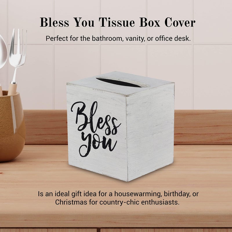 Young's Inc. Wood Bless You Tissue Box Cover - Tissue Holder for Farmhouse Bathroom Decor - Charming Rustic Bathroom Decor - 6" L x 6" W x 6" H - Image 2