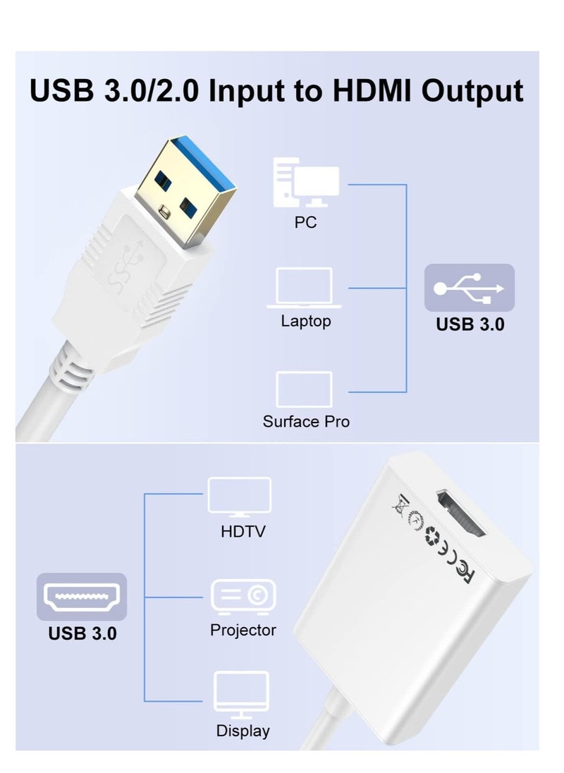 Generic - USB 3.0 to HDMI Adapter, HD 1080P Video Audio Graphics Multi Monitor USB 3.0/2.0 to HDMI Mirroring/Expansion Converter Cable for PC/HDTV/Projector, Compatible with Windows XP/7/8/8.1/10/11/Android - Image 1