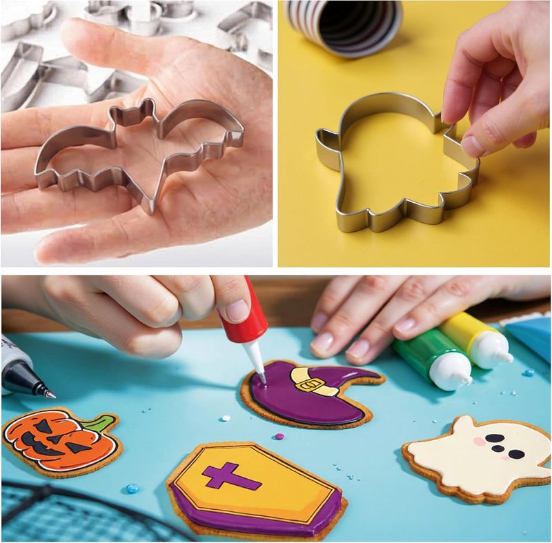 OHOME 9 PCS Halloween Cookie Cutters Kit Halloween Party Favors - Shaped in Bat Ghost Cat Pumpkin Coffin | Stainless Steel Halloween Party Decorations Food Baking Supplies for Kitchen - Image 5