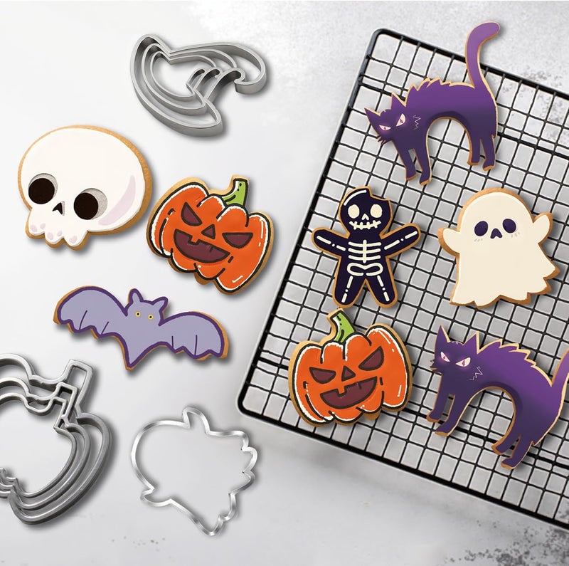 OHOME 9 PCS Halloween Cookie Cutters Kit Halloween Party Favors - Shaped in Bat Ghost Cat Pumpkin Coffin | Stainless Steel Halloween Party Decorations Food Baking Supplies for Kitchen - Image 3