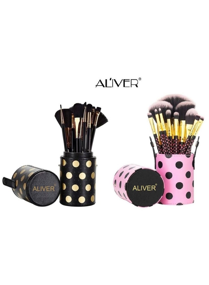ALIVER 2set Brushs consisting of : 11-piece brushs with holder. black/pink - Image 1