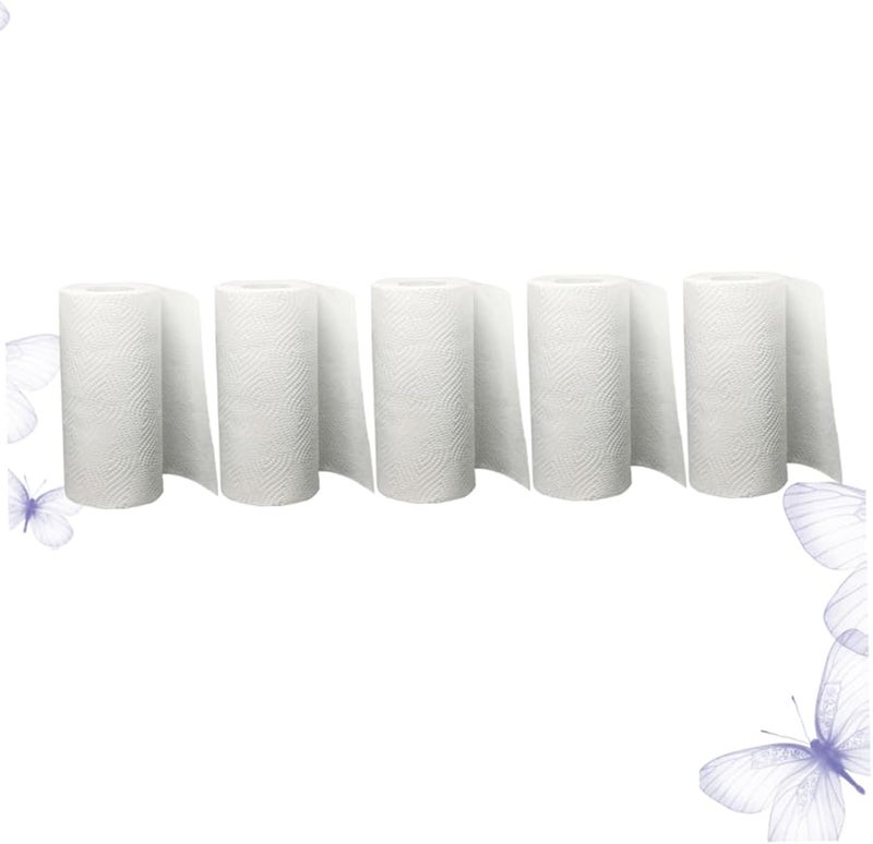 5 Rolls White Kitchen Paper Towels Soft Wood Pulp Material High Water Oil Absorption - Image 5