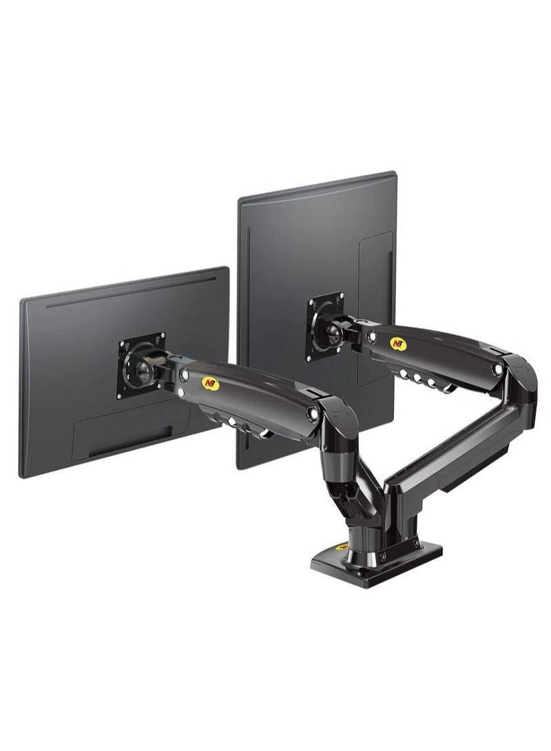 حامل شاشات مزدوج من NB ERGONOMIC – ذراع غاز لشاشات 17-27 بوصة – حركة كاملة مع دوران وإمالة – سعة تحميل 4.4-19.8 رطل لكل شاشة – موفر للمساحة – متوافق مع VESA 75/100، F160