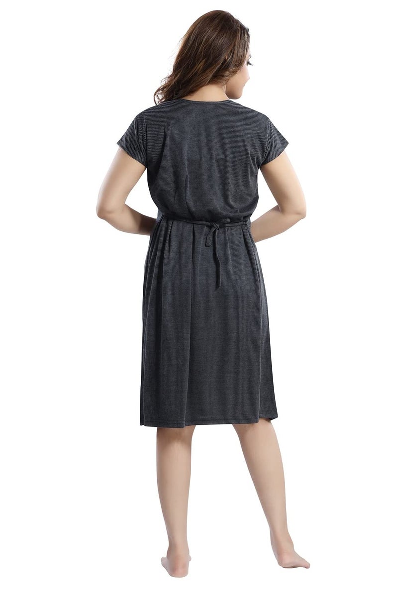 Fabme Women's Cotton Medium Casual Nursing Knee Length Nighty (Nw0171_Black_Free Size) - Image 2