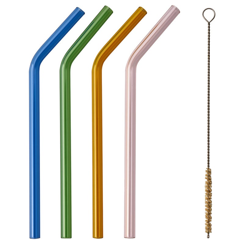 Baitique Reusable Glass Drinking Straws Set with Cleaning Brush, Mixed Colours, 18 cm, Set of 5 - Image 1