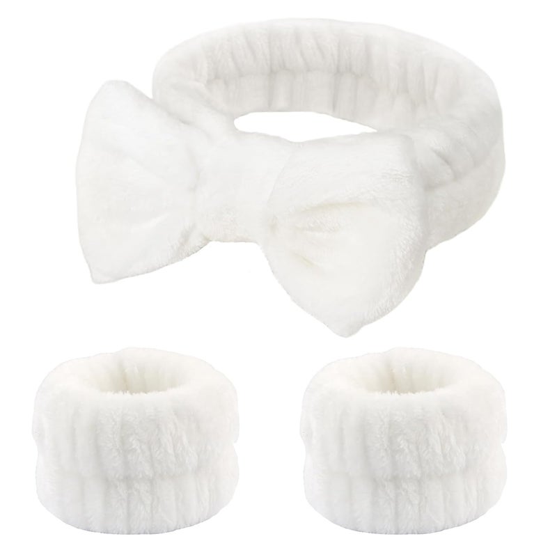 Fmeida Wrist Bands for Washing Face Skincare Headband Spa Headbands White 3 Pack