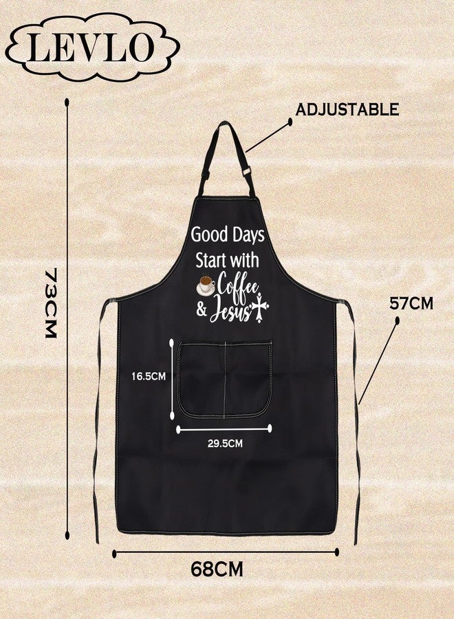LEVLO Coffee Lover Gift Good Days Start with Coffee & Jesus Waterproof Apron for Mom Dad Barista Christmas Graduation Gift(Coffee & Jesus) - Image 2