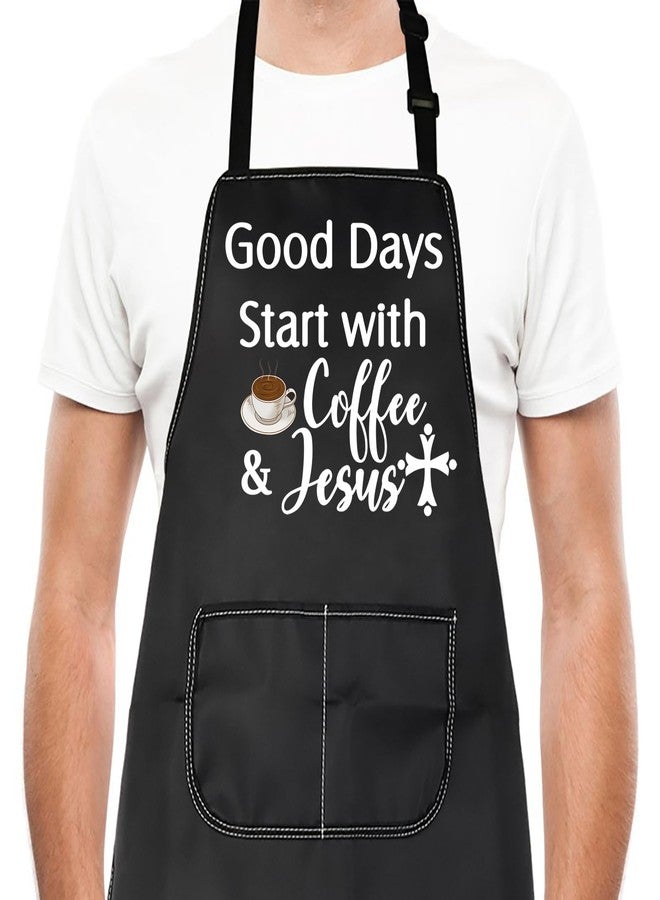 LEVLO Coffee Lover Gift Good Days Start with Coffee & Jesus Waterproof Apron for Mom Dad Barista Christmas Graduation Gift(Coffee & Jesus) - Image 1
