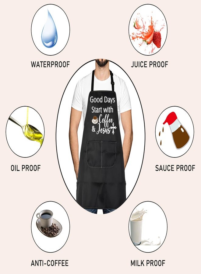 LEVLO Coffee Lover Gift Good Days Start with Coffee & Jesus Waterproof Apron for Mom Dad Barista Christmas Graduation Gift(Coffee & Jesus) - Image 5