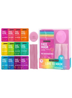 Freeman Freeman 14 Piece Love To Mask Variety Pack, Face Masks For All Skin Types, Hydrate, Detoxify, & Clear Skin, Exfoliating Scrub, Bonus Headband & Skin Buffer, Stocking Stuffer, Cruelty-Free & Vegan  - Image 1