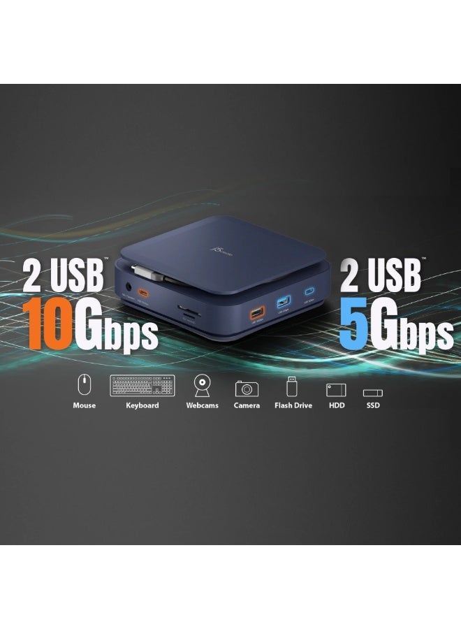 j5create Dual USB Type C 4K Docking Station HDMI 140W PD, Quick Charge Gigabit Ethernet, LAN with USB A C 3.2 Cable 10Gbps SD 3.0 Card Reader Compatible with Windows, macOS JCD3196 - Image 5