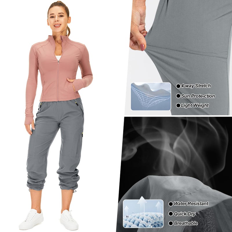 Toomett Women's Hiking Pants Quick Dry UPF 50 Travel Golf Safari Running Lightweight Camping Work Cargo Pants Zipper Pockets,6608,Grey,M - Image 4