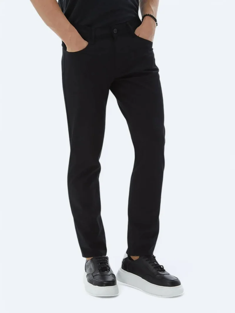Kip Black Weaving Slim Fit Casual Cotton Blended Trousers