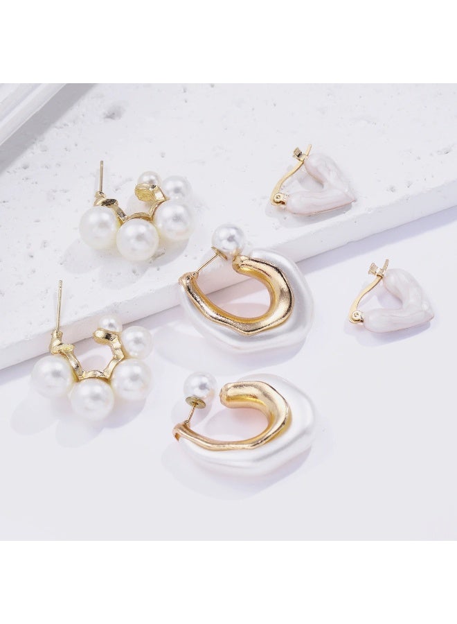 Goolsky Gold Heart & Pearl Drop Enamel Earrings Set – Chic Minimalist Fashion Jewelry for Women - Image 3