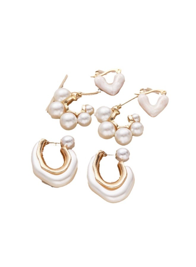 Goolsky Gold Heart & Pearl Drop Enamel Earrings Set – Chic Minimalist Fashion Jewelry for Women - Image 4