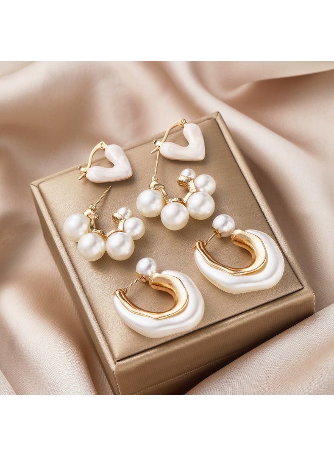 Goolsky Gold Heart & Pearl Drop Enamel Earrings Set – Chic Minimalist Fashion Jewelry for Women - Image 1