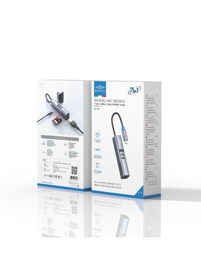 BraveLink Series 7-in-1 USB-C Multiport Hub BH-07 - 4K HDMI, 100W Power Delivery (PD), USB 3.0, SD/TF Card Readers | All-in-One Adapter for MacBook Pro/Air, iPad Pro, Windows Laptops (Space Gray) 1 Year Warranty - Image 2