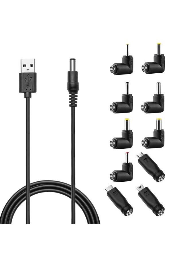 HARBENDI - DC 5V Power Cord, USB to DC 5.5x2.1mm Plug Charging Cable with 10 Connector Tips(5.5x2.5, 4.8x1.7, 4.0x1.7, 4.0x1.35, 3.5x1.35, 3.0x1.1, 2.5x0.7, Micro, Type-C, Mini USB) - Image 1