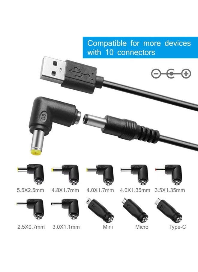 HARBENDI - DC 5V Power Cord, USB to DC 5.5x2.1mm Plug Charging Cable with 10 Connector Tips(5.5x2.5, 4.8x1.7, 4.0x1.7, 4.0x1.35, 3.5x1.35, 3.0x1.1, 2.5x0.7, Micro, Type-C, Mini USB) - Image 1
