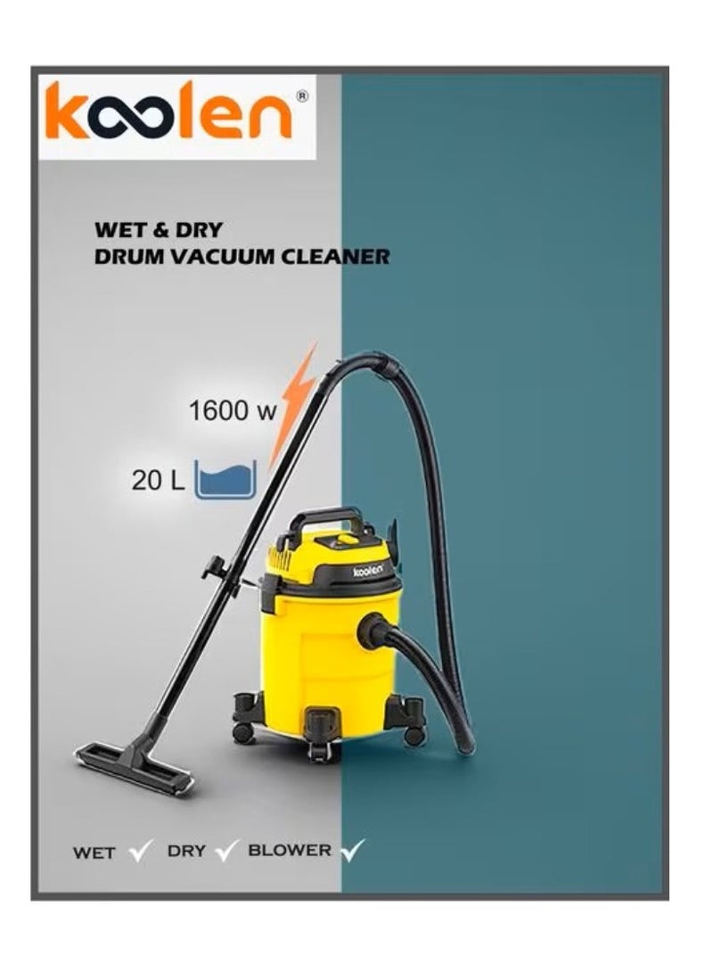 KOOLEN Dry Drum Vacuum Cleaner 20 L 1600 W 806.101.006 Yellow - Image 2