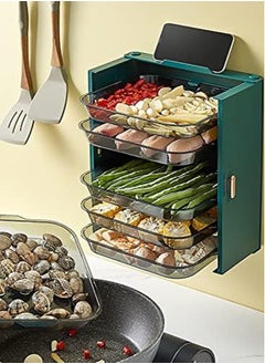 Perfii 6 Layer Kitchen Fruit and Vegetable Preparation Plate Wall Mounted Self Adhesive Food Prep Tray with Multi Layer Sorting and Storage Rack for Dinner and Lunch Ideal for Kitchen Food Preparation  - Image 4
