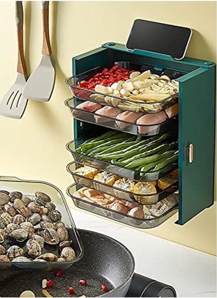 Perfii - 6 Layer Kitchen Fruit and Vegetable Preparation Plate Wall Mounted Self Adhesive Food Prep Tray with Multi Layer Sorting and Storage Rack for Dinner and Lunch Ideal for Kitchen Food Preparation - Image 1