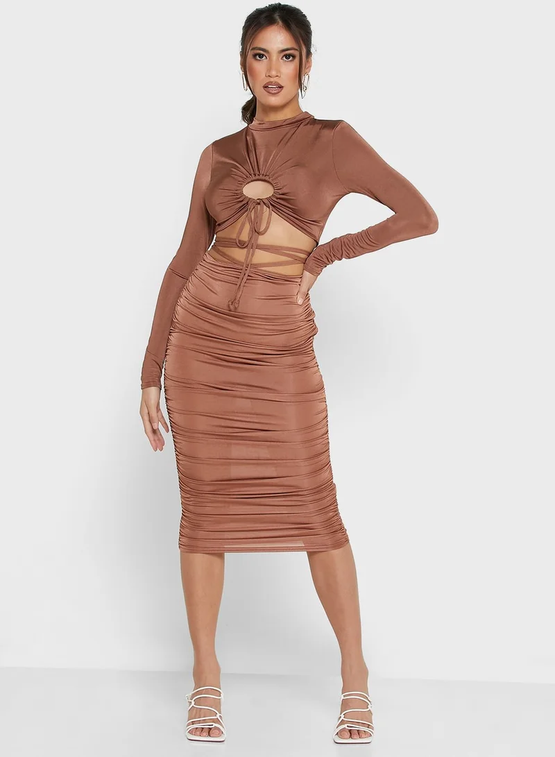Missguided Ruched Detail Midi Skirt