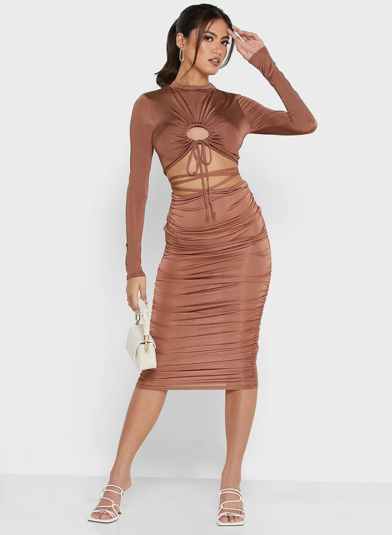 Missguided Ruched Detail Midi Skirt