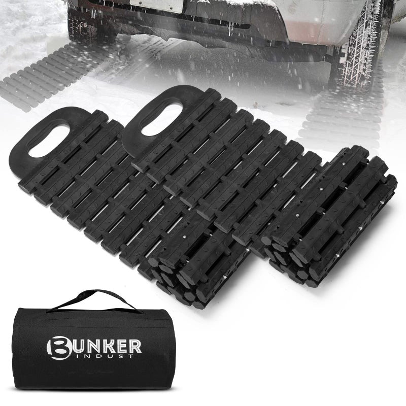 BUNKER INDUST Tire Traction Mats Portable Recovery Tracks for Off Road 4X4 Snow SandEmergency Devices for Cars Trucks Van2 Pack