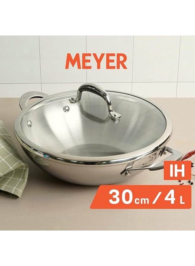 ماير قدر "كاداي" من الستانلس ستيل الخالي من النيكل من سلسلة Meyer Select | يأتي مع غطاء زجاجي | مزود بقاعدة ثلاثية الطبقات (Triply) للقلي العميق | متوافق مع مواقد الغاز والحث الحراري (Induction) | المقاس: 30 سم / السعة: 4 لتر | اللون: فضي - Image 2