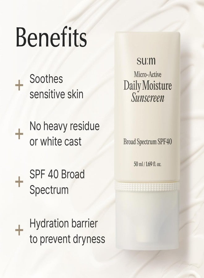 SU:M واقي شمس يومي مرطب ميكرو-أكتيف من SU:M (1.69 أونصة سائلة) - العناية بالبشرة الكورية SPF 40 لحماية من الأشعة فوق البنفسجية، ترطيب، تهدئة البشرة الحساسة، بدون أثر أبيض. مع بيوببتيد 190 ونياسيناميد. - Image 4