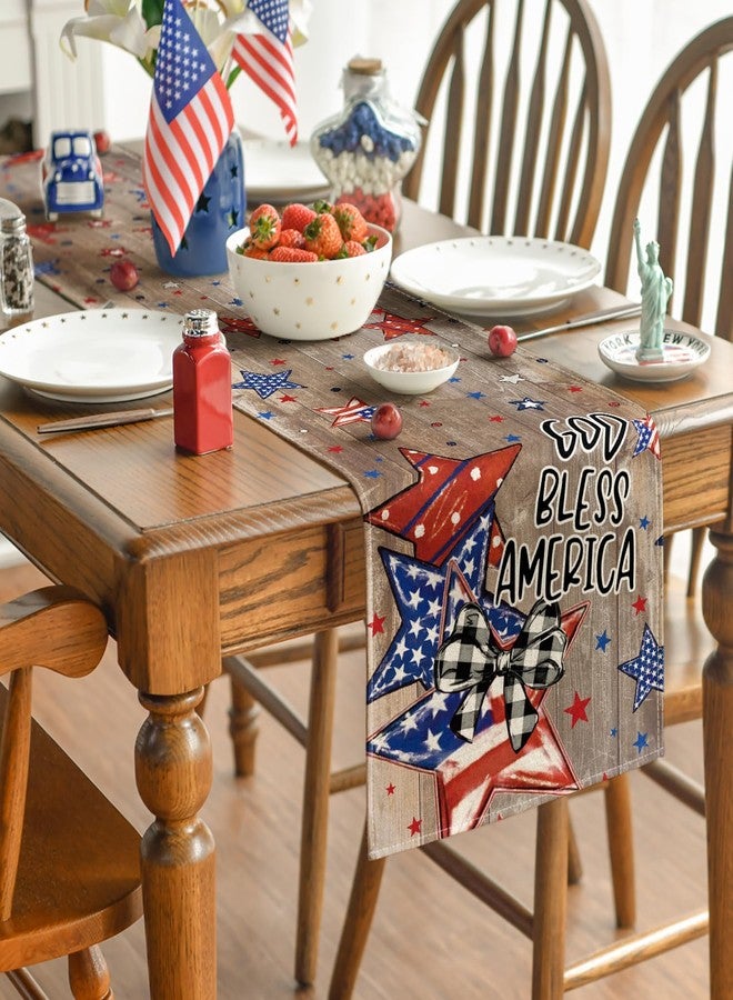 Artoid Mode Wood God Bless America Stars Patriotic 210 GSM 4th of July Table Runner, Memorial Day Kitchen Dining Table Decoration for Home Party Decor 13x72 Inch - Image 4