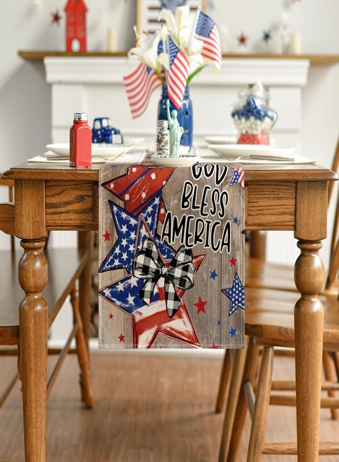 Artoid Mode Wood God Bless America Stars Patriotic 210 GSM 4th of July Table Runner, Memorial Day Kitchen Dining Table Decoration for Home Party Decor 13x72 Inch - Image 2