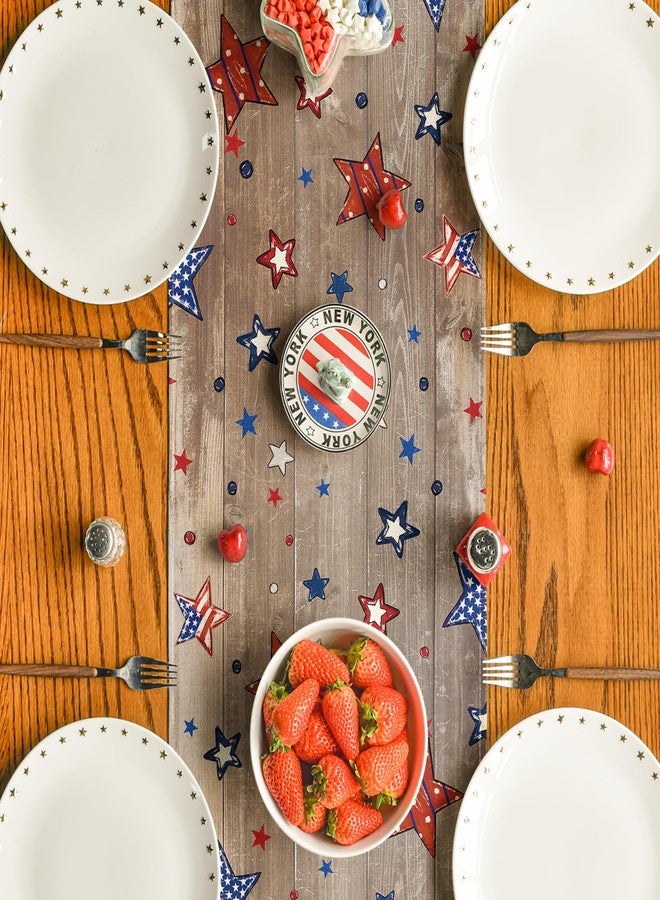 Artoid Mode Wood God Bless America Stars Patriotic 210 GSM 4th of July Table Runner, Memorial Day Kitchen Dining Table Decoration for Home Party Decor 13x72 Inch - Image 3