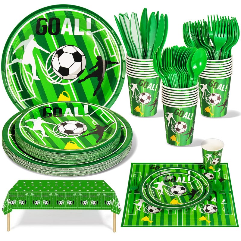 Nkaiso Party Tableware 141 Pieces Football Theme Kids Birthday Decoration Party Accessories Set Includes Paper Plates Napkins Cups Reusable Cutlery for Wedding Shower Engagement Wedding 20 Guests