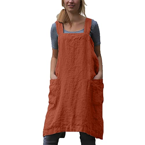 YESDOOD Cotton Linen Apron Cross Back Apron for Women with Pockets Pinafore Dress for Baking Cooking - Image 1