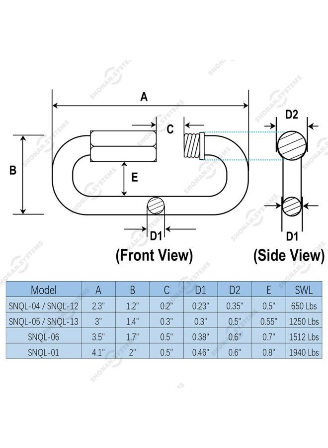 Shonan.Systems SHONAN Stainless Steel Chain Quick Links, Locking Carabiners, Carabiner Clips, Safety Chain Hooks, Twist Key Ring Screw Chain Link 2.3 Inch, 5 Pack - Image 2