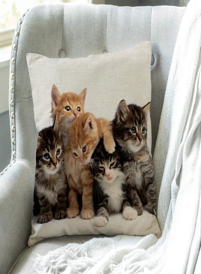 Swono Cute Cats Decorative Throw Pillow Cover Case, Kittens Family Cats Cotton Linen Outdoor Pillow Cases Square Standard Cushion Cover for Sofa Couch Bed Car 18x18 inch - Image 3