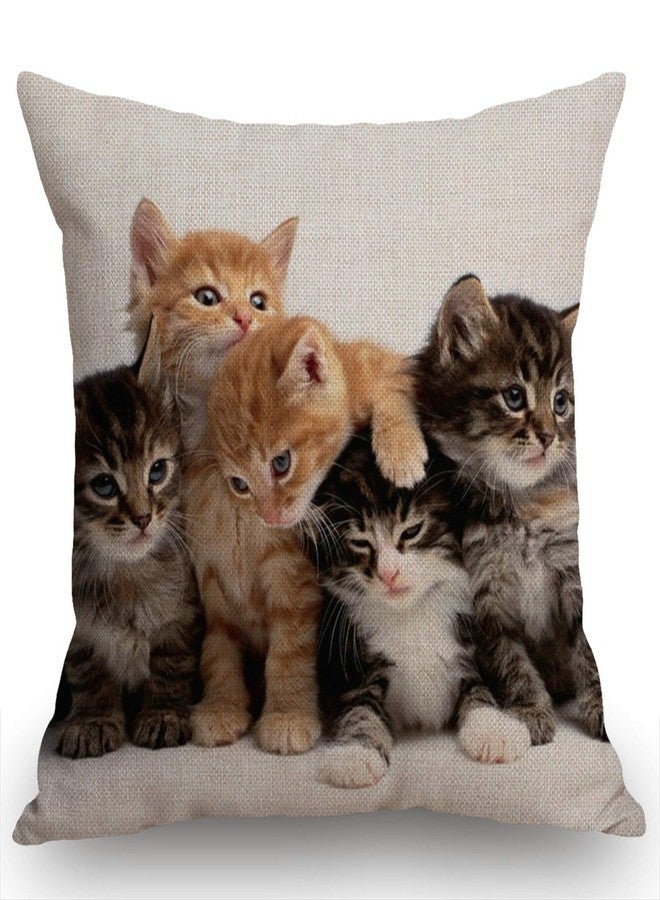 Swono Cute Cats Decorative Throw Pillow Cover Case, Kittens Family Cats Cotton Linen Outdoor Pillow Cases Square Standard Cushion Cover for Sofa Couch Bed Car 18x18 inch - Image 1