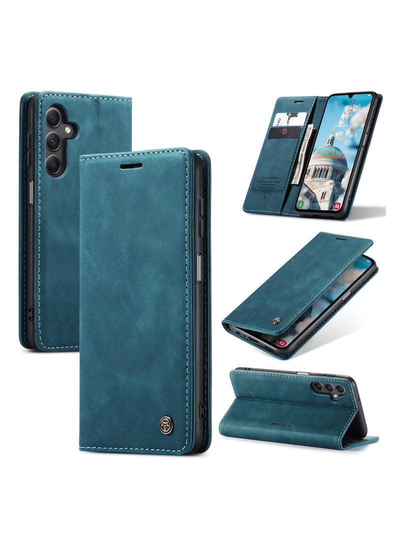 CaseMe Phone Case Luxury PU Leather Design 013 Flip Cover Card Slot Holder Cover For Samsung Galaxy A15 (Green) - Image 1