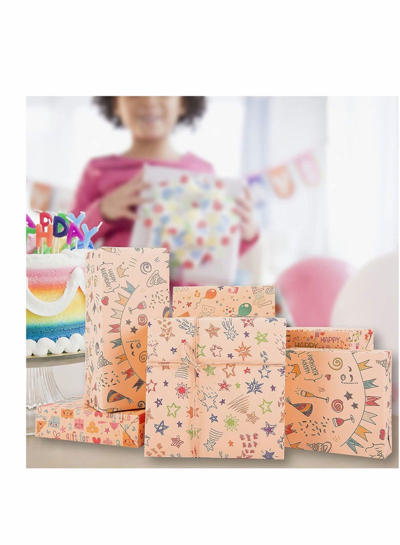 Eco-Friendly Gift Wrapping Paper Roll Set of 6 with Tags and Decorative Twine, Kraft Brown Recycled Paper for Birthdays, Holidays, Weddings, and Parties (Size 70cm x 50cm) - Image 2