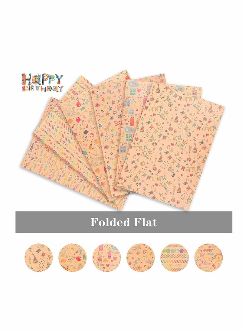 Eco-Friendly Gift Wrapping Paper Roll Set of 6 with Tags and Decorative Twine, Kraft Brown Recycled Paper for Birthdays, Holidays, Weddings, and Parties (Size 70cm x 50cm) - Image 1