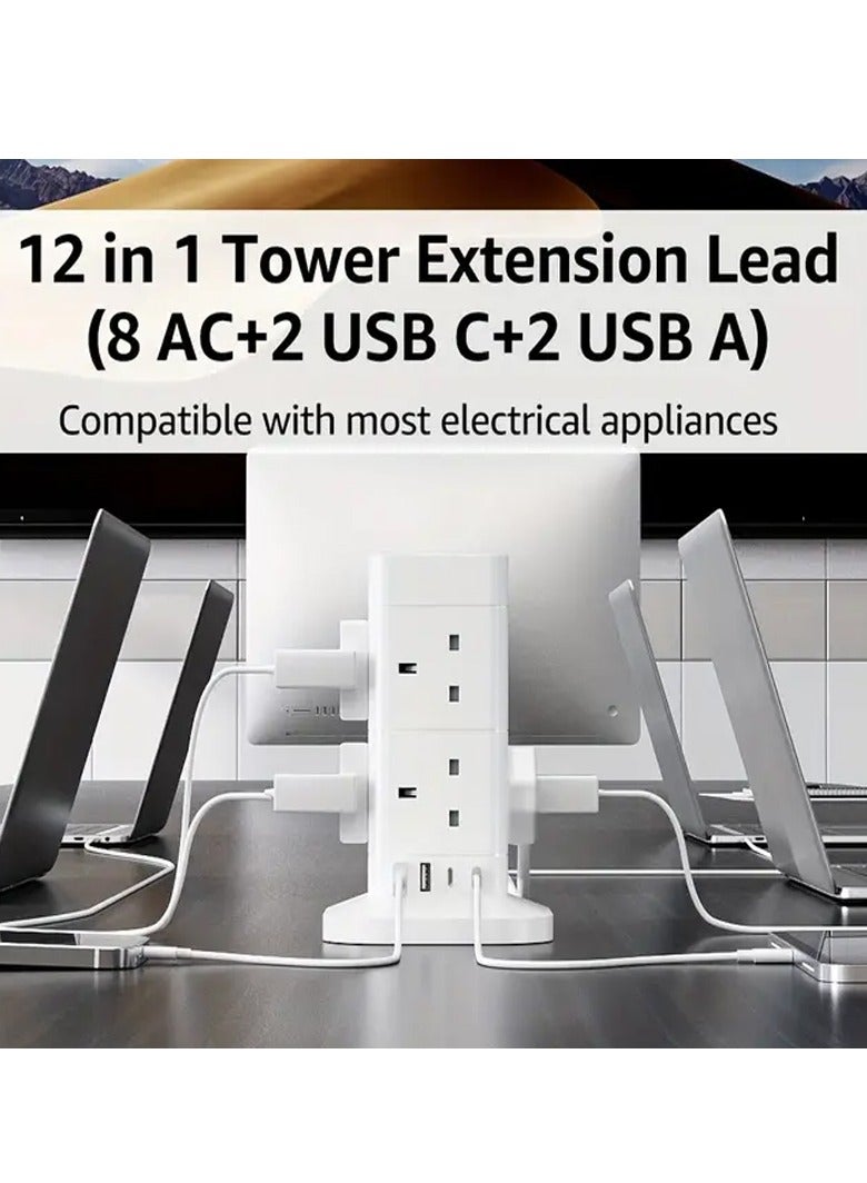 McDou Tower Extension Cable with USB Slot, 8-way 4 USB (2 USB-A & 2 USB C) Multi-Plug Tower Extension Cable, Surge Protected Extension Cable with Switch, 1.5 Meter Extension Cable, Extension Cables for Home, Office  - Image 1