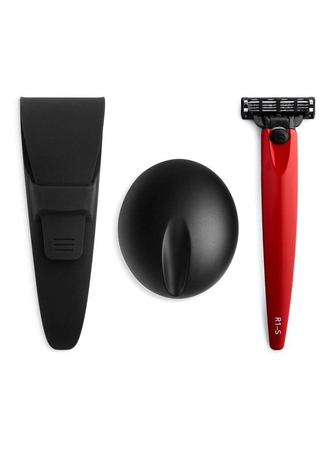 Bolin Webb Razor in Graphite, Stand, and Waterproof Travel Case. Fitted with Gillette Mach3 Blade Cartridge. Luxury Razors for Men - Giftable R1 Style. 