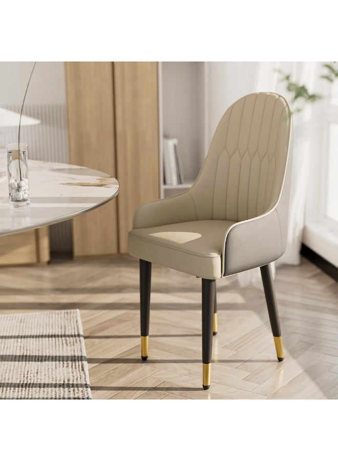 ويسفور مجموعة من 2 كراسي طعام جلدية: كراسي طعام مبطنة بجلد السيليكون من الألياف الدقيقة، أنيقة ومريحة، مقعد سميك، ظهر مرتفع، كرسي كبير للمطبخ وغرفة المعيشة، لون أبيض كريمي ورمادي - Image 3