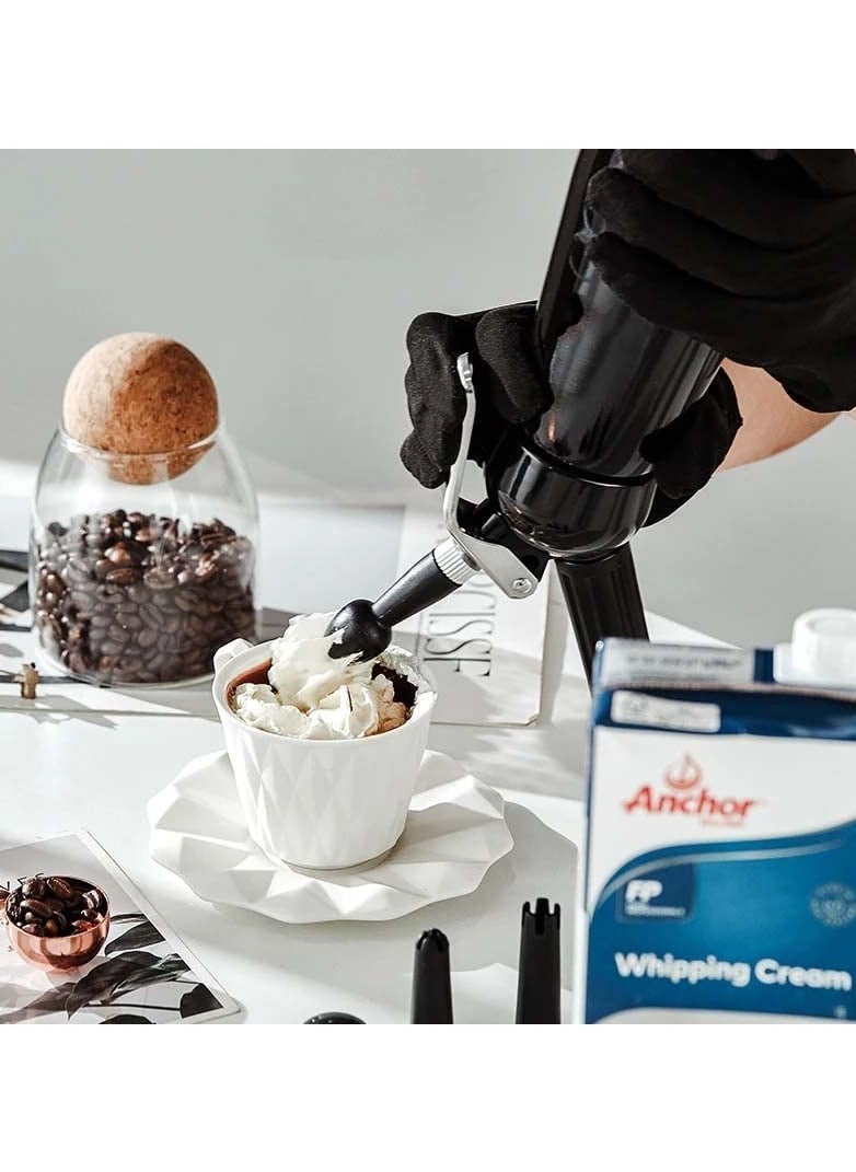 موزع الكريمة المخفوقة من الفولاذ المقاوم للصدأ، صانعة كريمة مخفوقة احترافية، خلاطة كريمة شهية تتضمن 3 فوهات تزيين طهي كبيرة 500 مل - Image 3